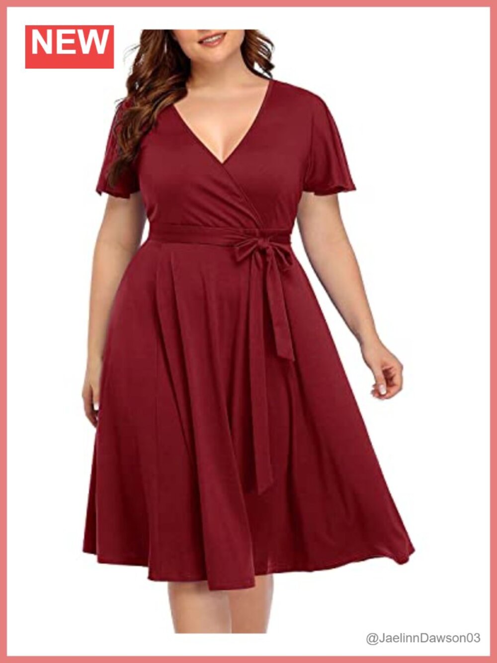 Plus Size Semi Formal Midi Dress Faux Wrap V-Neck A-Line